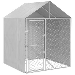 vidaXL Perrera de exterior con toldo acero galvanizado plata M para perros